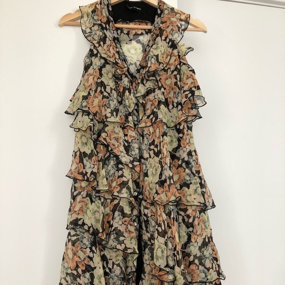 The Kooples Flounce Black Floral sleeveless mini dress